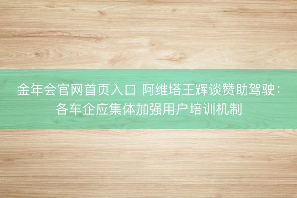 金年会官网首页入口 阿维塔王辉谈赞助驾驶：各车企应集体加强用户培训机制