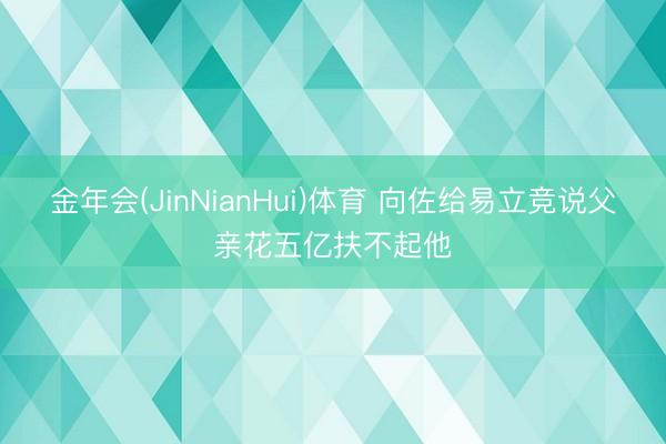 金年会(JinNianHui)体育 向佐给易立竞说父亲花五亿扶不起他